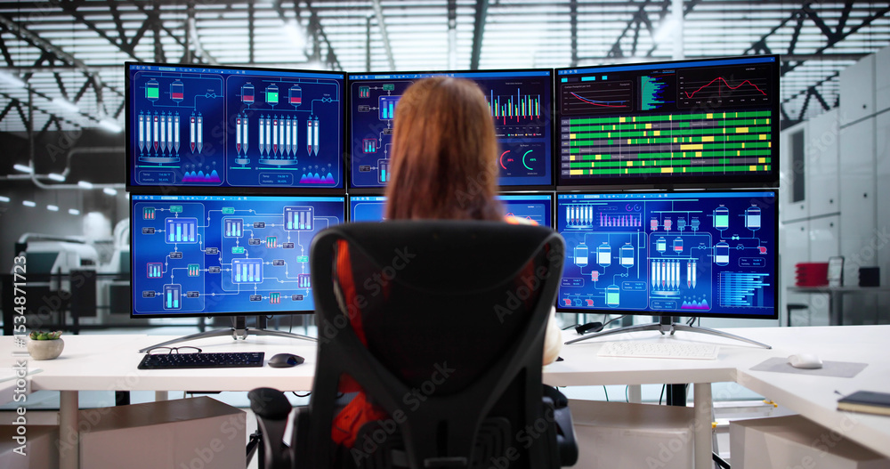 Aufkleber female engineer using scada system