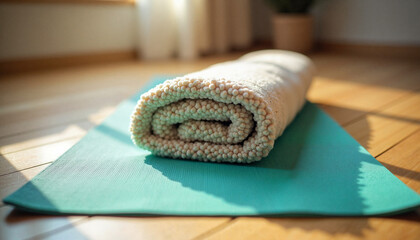 Yoga mat with blanket on top