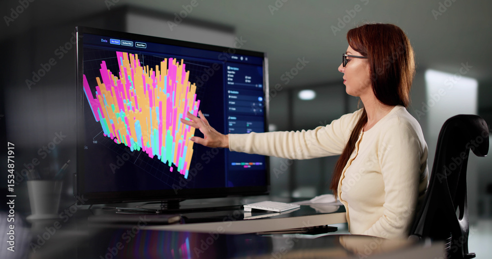 Aufkleber innovative female scientist analyzing complex data