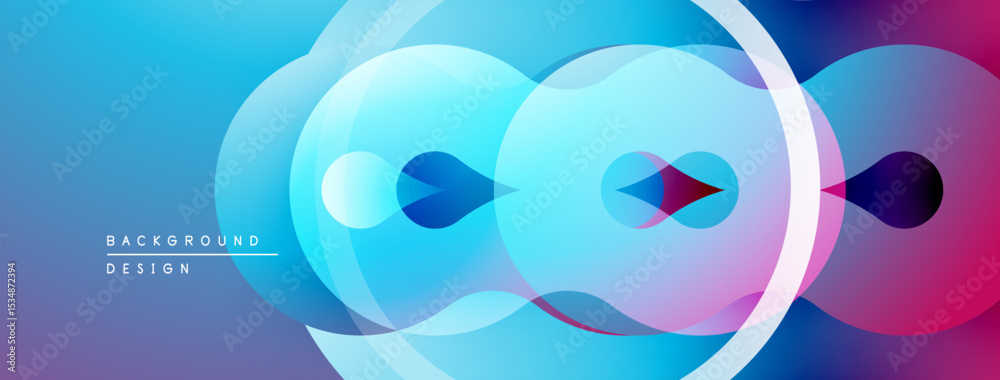 Poster abstract circles overlap, creating vibrant blue, purple gradients. modern design suggests fluidity, 