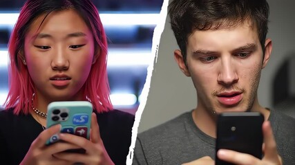 Digital Disconnect: Two People Lost in Phones, A Commentary on Modern Tech-Obsessed Life, Social Isolation, and Dependence on Technology.