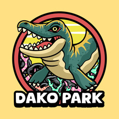 Cute Dakosaurus Dinosaur Aquatic Character Mascot in Cartoon Illustration