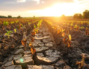 Dried-out crops at sunset