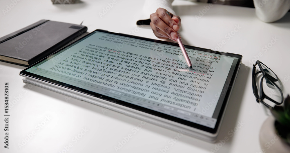 Aufkleber Woman Editing And Proofreading Script On Computer