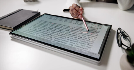 Woman Editing And Proofreading Script On Computer