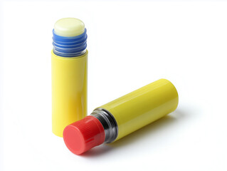 glue stick with cap off showing adhesive surface placed on clean white background essential for paper bonding perfect for school supplies visuals or craft materials ads 