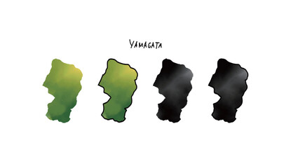 水彩で塗られた山形県の地図の手書きベクターイラスト