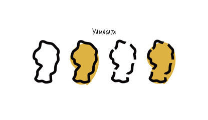 ポップな山形県の地図の手書きベクターイラスト