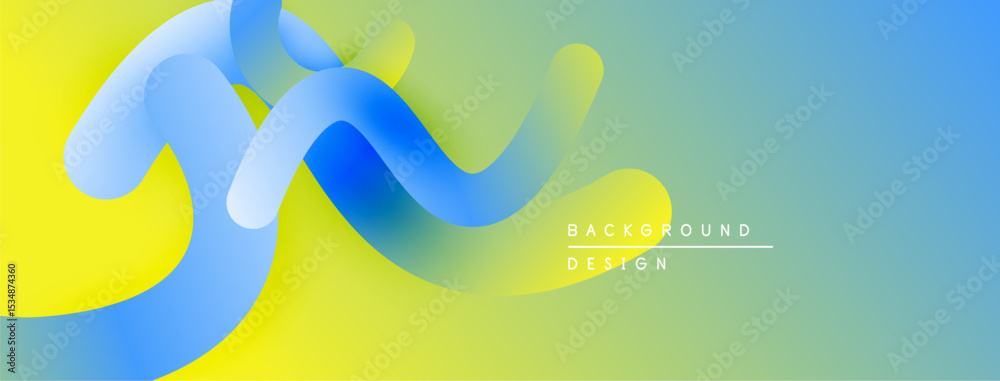 Poster abstract fluid shapes, vibrant colors blend. yellow, blue, turquoise create dynamic composition. mod