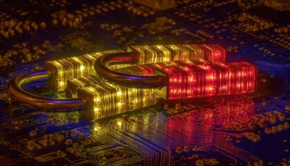 Illuminated padlocks on a circuit board
