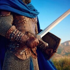 Medieval knight with sword and shield