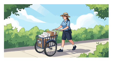 Postal Worker Delivering Mail on Sunny Day Illustration