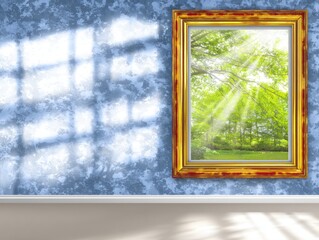 Fototapeta premium Interior room with framed nature scene