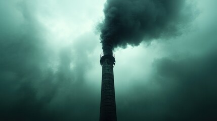 Dark, ominous industrial smoke stack against a gloomy sky
