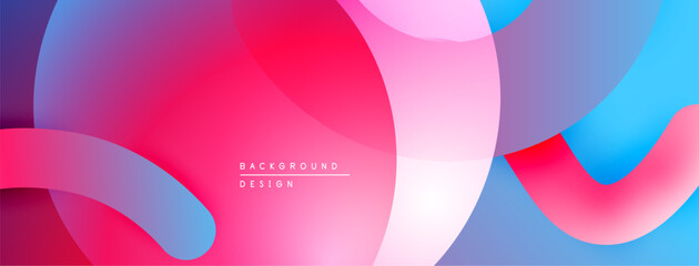 Abstract fluid shapes, vibrant colors blend. Pink, blue, purple gradients create modern design. Smooth curves overlap, dynamic composition.