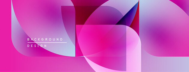 Abstract vibrant design. Overlapping shapes create dynamic, colorful composition. Pink, purple, blue hues dominate visual space.