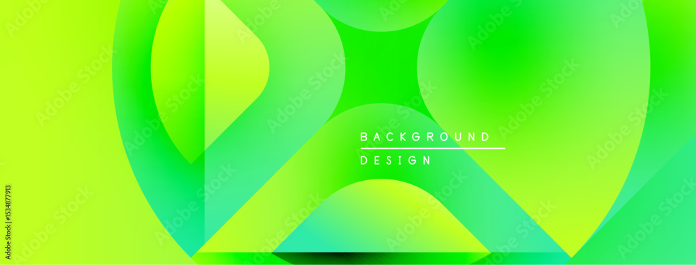 Poster Abstract vibrant green background. Overlapping shapes create dynamic visual effect. Modern design elements present smooth gradients.