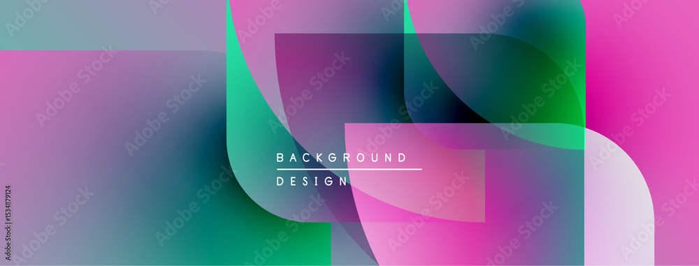 Poster Abstract shapes blend vibrant pinks, purples, greens. Overlapping forms create dynamic visual texture. Modern design element.