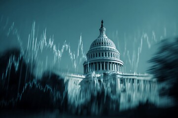 Capitol building superimposed over financial data.