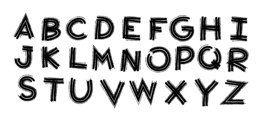 A-Z vector alphabet, hand written with a brush design, letters isolated on white background 