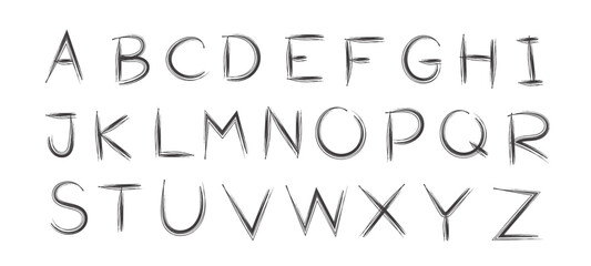 A-Z vector alphabet, hand written with a brush design, letters isolated on white background 