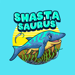 Cute shastasaurus aquatic Dinosaur Character Mascot in Vector Cartoon Illustration