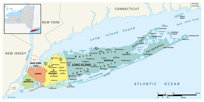 Detailed map of Long Island, New York, United States