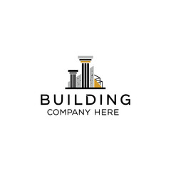 Professional building logo with abstract pillars in grey and black, symbolizing strength, trust and long-term reliability.