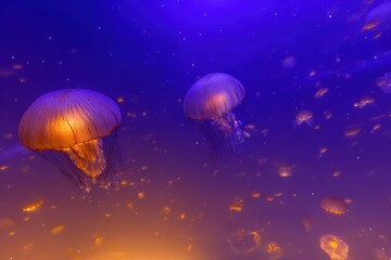 Jellyfish in vibrant aquarium