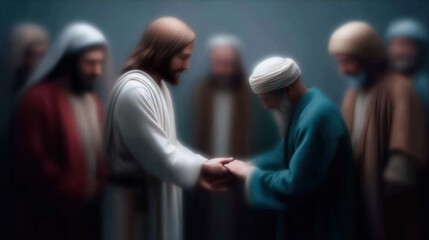 Jesus and a man in prayer, religious scene