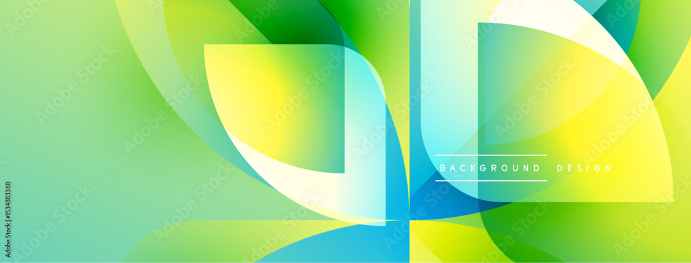 Poster abstract vibrant design. overlapping shapes create dynamic gradient effect. green, yellow, blue hues