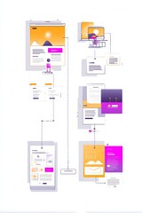 Digital content creation process illustrated as interconnected web pages and documents.