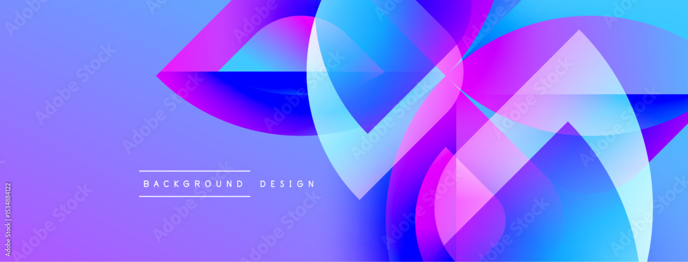 Poster Abstract vibrant design. Overlapping shapes create dynamic flow, using purple, blue, pink hues. Modern background element.