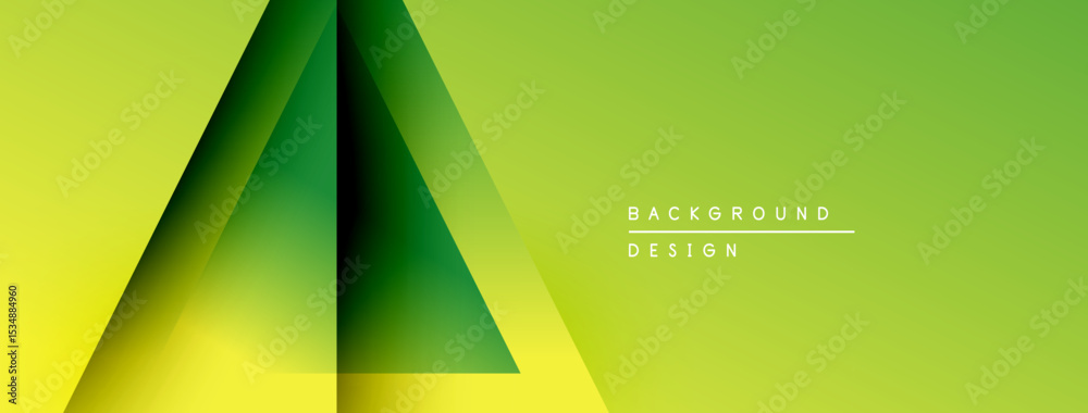 Aufkleber Abstract geometric design. Green, yellow gradients create layered triangular shapes. Minimalist style, modern aesthetic. Background includes text elements.