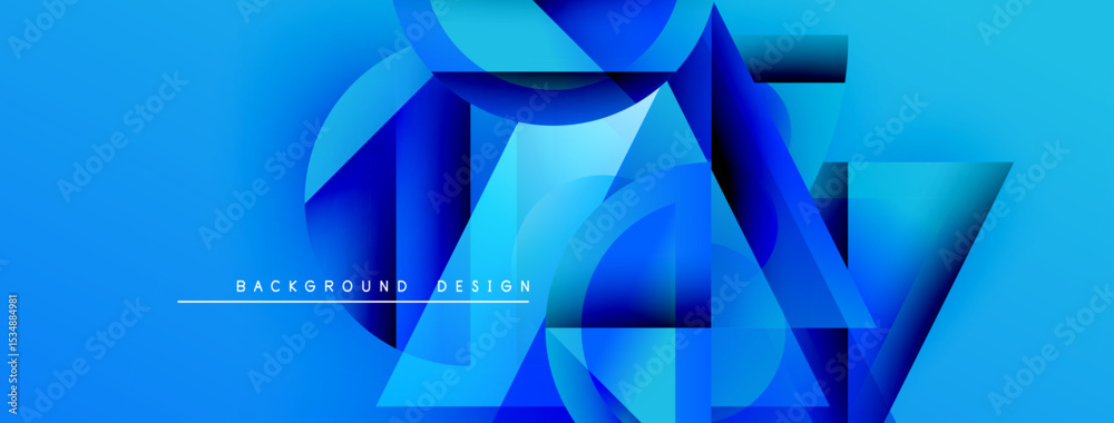 Poster abstract blue design features geometric shapes, gradients, dynamic composition. modern aesthetic sui