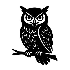 owl vector  on a branch,owl sitting on a branch
