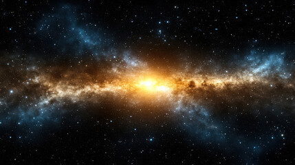 Fototapeta premium Vast galaxy glowing with bright center, surrounded by stars dark space, creating serene