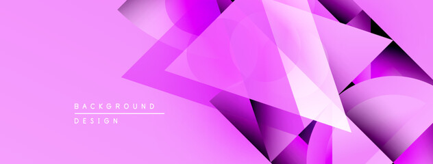 Abstract pink background. Geometric shapes overlap creating dynamic visual effect. Modern design elements present.