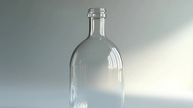 Clear glass bottle on a softly lit surface, showcasing reflections and shadows