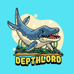 Cute Kronosaurus Aquatic Dinosaur Character Mascot in Cartoon Illustration