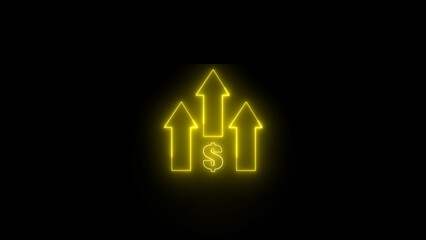 Bright dollar sign with upward on black background.