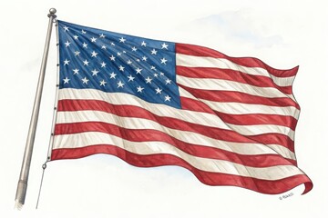 Obraz premium American flag watercolor painting on a pole