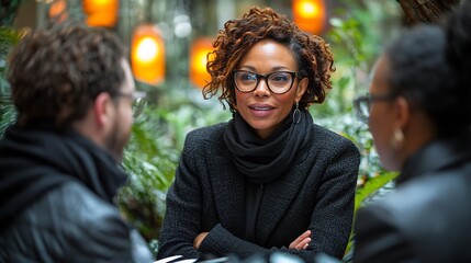 Candid shot of teacher engaging group mindfulness session colleagues focusing their calm and concentrated expressions Use a wide shot to capture the peaceful group dynamic with soft ambient lighting