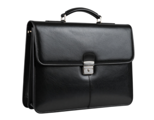 Minimalist black leather portfolio with no background