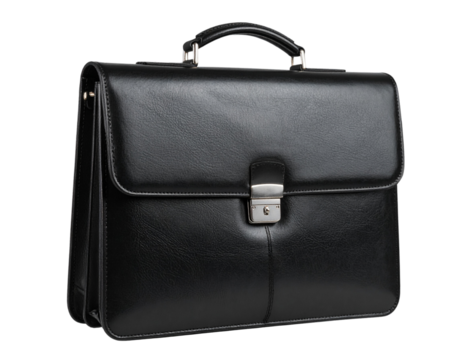 Minimalist black leather portfolio with no background