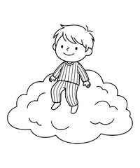 Child floating on a cloud in pajamas