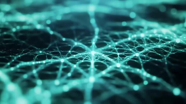 Blue binary spider web pattern with dew drops a digital texture of network communication, technology background