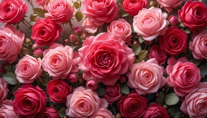 Obraz premium Elegant Close-Up of Blooming Pink and Red Roses – Romantic Floral Background for Love, Nature, and Beauty Themes
