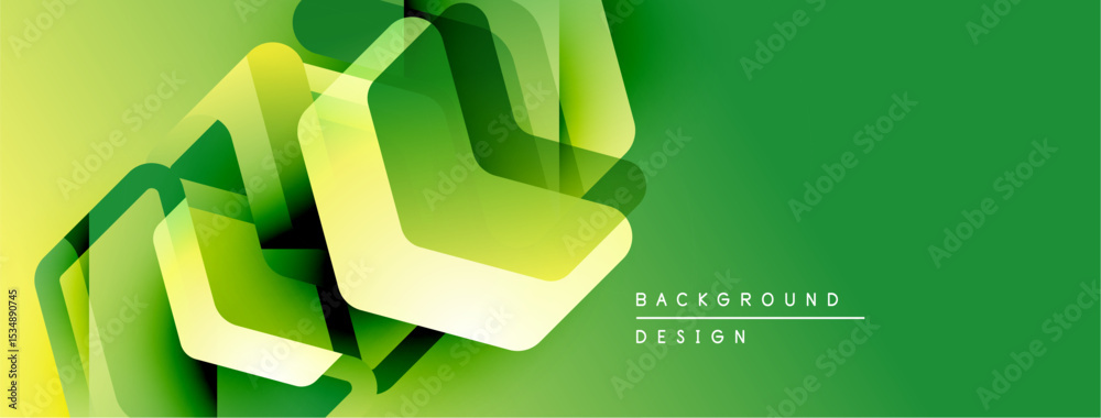 Poster Abstract geometric shapes overlap, creating vibrant green gradient effect. Modern design suitable for banners, presentations.