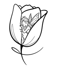 Fairy sleeping in a tulip